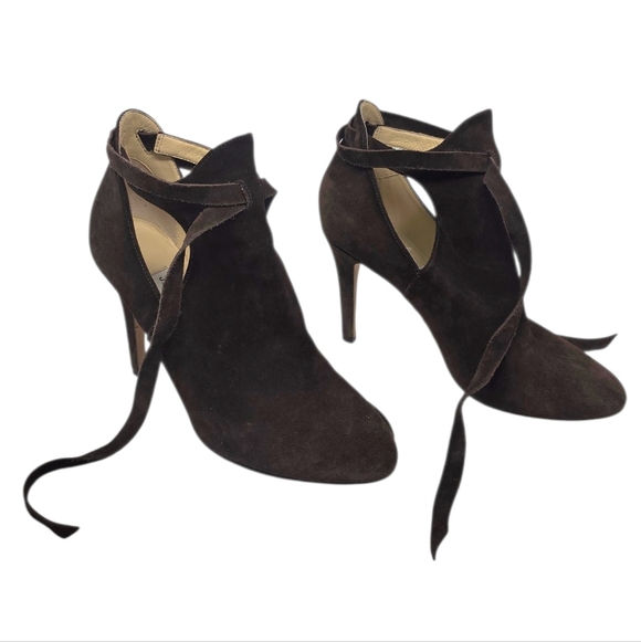 Jimmy Choo Marina Chocolate Brown Suede Stiletto Heel Cutout Bootie Heels 8.5 US - Picture 7 of 16